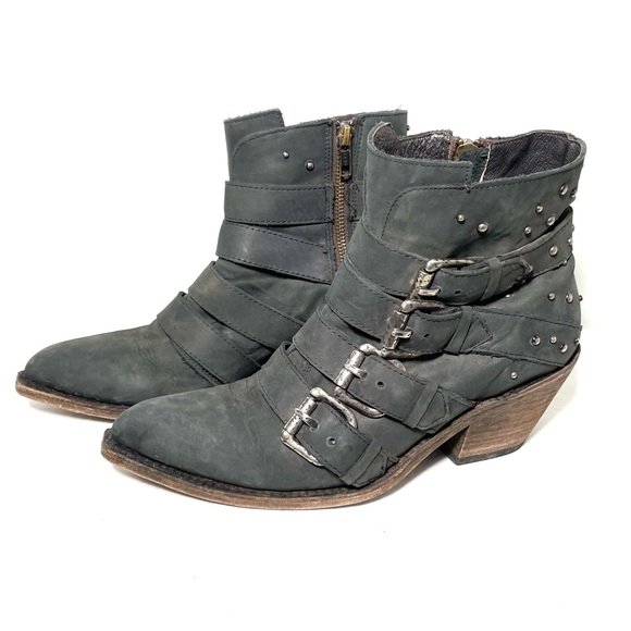 Liberty Black Amy Western Leather Rocker Stud Ankle Boots - Picture 10 of 14